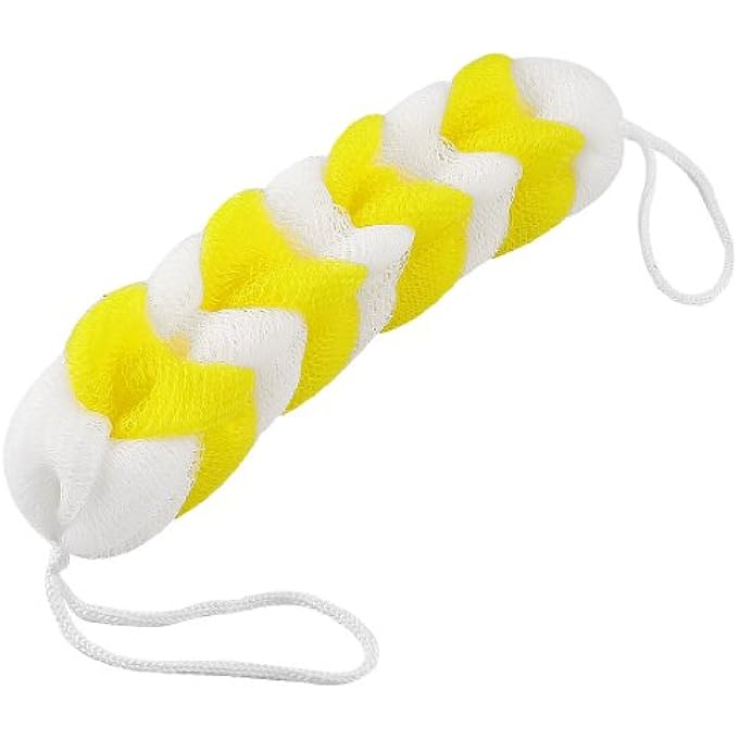 Nylon Bathing Bar Bath Meshy Shower Pouf 18.5 Inch Long Yellow White(id:41 8d5 7c 9ca 52c
